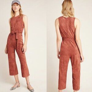 Anthropologie Cedar Rust Faux Suede Belted Cropped Jumpsuit Sz XS